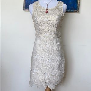SOLD Summery Cream/Gold Floral Overlay Dress